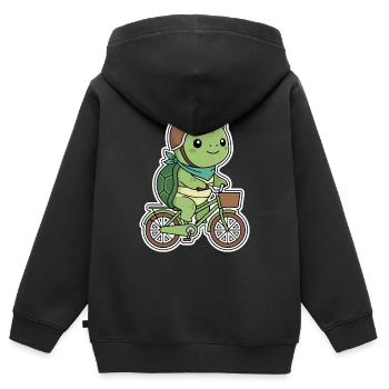 Grüne Schildkröte auf Fahrrad - Kinder Premium Organic Zip Hoodie - Schwarz - Hinten - AI Model Kid Male (0cm)