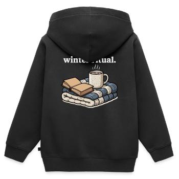 Mon cadeau de couvertures de café pour mon rituel hivernal douillet - Sweat Premium à capuche zippé enfant bio - noir - Dos - AI Model Kid Male (0cm)