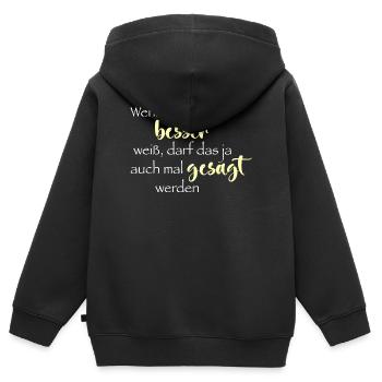 Wenn man alles besser weiß ... - Kinder Premium Organic Zip Hoodie - Schwarz - Hinten - AI Model Kid Male (0cm)