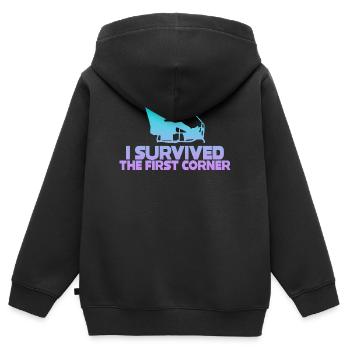 I Survived The First Corner - Kids Premium Organic Zip-up Hoodie - black - Back - AI Model Kid Male (0cm)