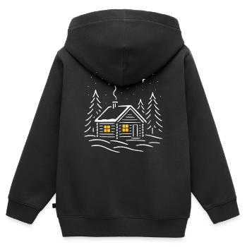 Schneebedeckte Hütte im Licht der Sterne - Kinder Premium Organic Zip Hoodie - Schwarz - Hinten - AI Model Kid Male (0cm)