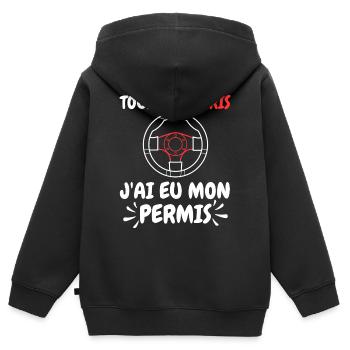 Jeune conducteur Tous aux abris J'Ai EU Mon permis - Sweat Premium à capuche zippé enfant bio - noir - Dos - AI Model Kid Male (0cm)