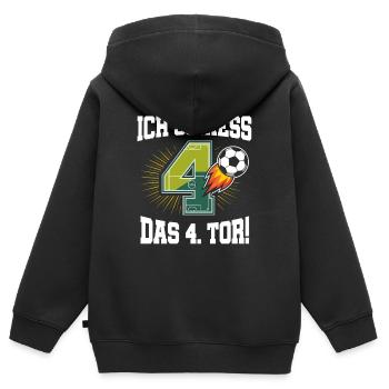 Ich Schiess 4. Tor Lustig 4. Geburtstag Fußball - Kinder Premium Organic Zip Hoodie - Schwarz - Hinten - AI Model Kid Male (0cm)