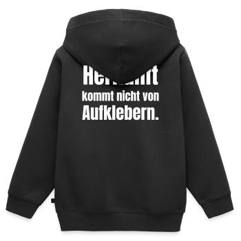 Herkunft kommt nicht von Aufklebern - Kinder Premium Organic Zip Hoodie - Schwarz - Hinten - AI Model Kid Male (0cm)