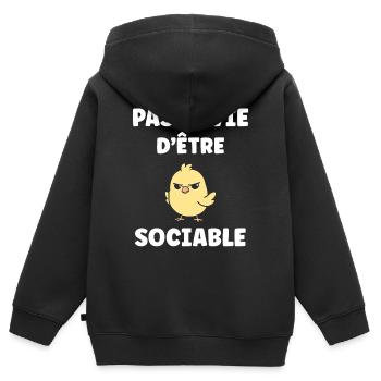 Pas envie d'être sociable - Sweat Premium à capuche zippé enfant bio - noir - Dos - AI Model Kid Male (0cm)