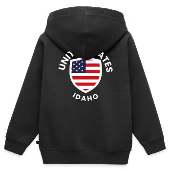 Bouclier du drapeau américain de l’Idaho - Sweat Premium à capuche zippé enfant bio - noir - Dos - AI Model Kid Male (0cm)