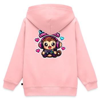 Level 4 Unlocked - Kinder Premium Organic Zip Hoodie - Rosa - Hinten - AI Model Kid Female (0cm)