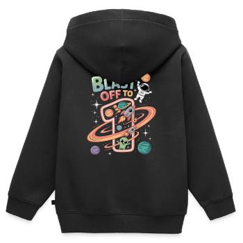 Abflug ins Weltall 1. Geburtstag Kindergeburtstag - Kinder Premium Organic Zip Hoodie - Schwarz - Hinten - AI Model Kid Male (0cm)