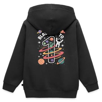 Abflug ins Weltall 1. Geburtstag Kindergeburtstag - Kinder Premium Organic Zip Hoodie - Schwarz - Hinten - AI Model Kid Male (0cm)