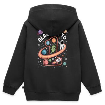 Abflug ins Weltall 1. Geburtstag Kindergeburtstag - Kinder Premium Organic Zip Hoodie - Schwarz - Hinten - AI Model Kid Male (0cm)