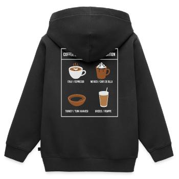 Coffee Language Global Edition - Kids Premium Organic Zip-up Hoodie - black - Back - AI Model Kid Male (0cm)