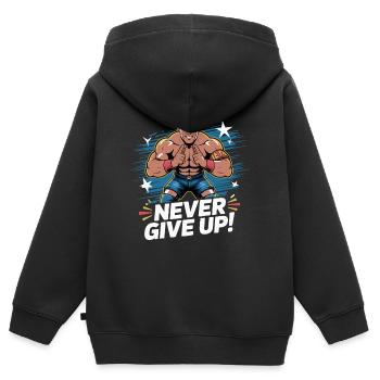 Ne jamais abandonner le héros lutteur - Sweat Premium à capuche zippé enfant bio - noir - Dos - AI Model Kid Male (0cm)