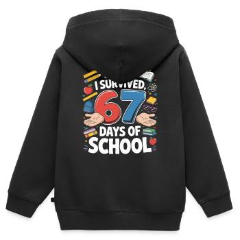 67 jours de survie scolaire - Sweat Premium à capuche zippé enfant bio - noir - Dos - AI Model Kid Male (0cm)