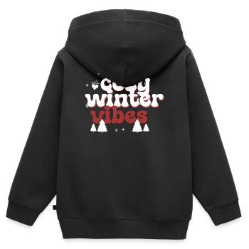 Gemütliche Wintervibes Puffiger Text - Kinder Premium Organic Zip Hoodie - Schwarz - Hinten - AI Model Kid Male (0cm)