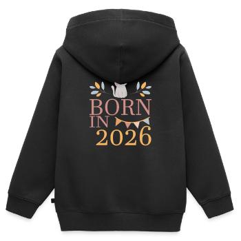 Baby Geboren in 2026 Born in 2026 Süßer Katze - Kinder Premium Organic Zip Hoodie - Schwarz - Hinten - AI Model Kid Male (0cm)