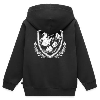 Hundeemblem Im Schild - Kinder Premium Organic Zip Hoodie - Schwarz - Hinten - AI Model Kid Male (0cm)
