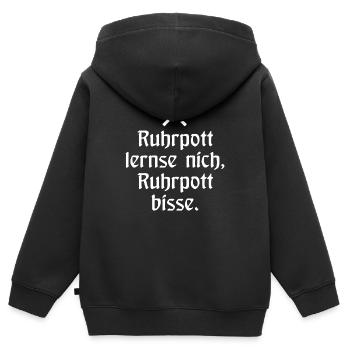 Ruhrpott lernse nich, Ruhrpott bisse. - Zollverein - Kinder Premium Organic Zip Hoodie - Schwarz - Hinten - AI Model Kid Male (0cm)