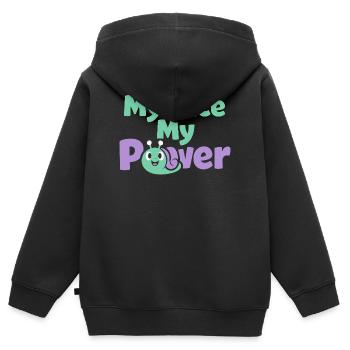 Identité parentale douce, lente - Sweat Premium à capuche zippé enfant bio - noir - Dos - AI Model Kid Male (0cm)