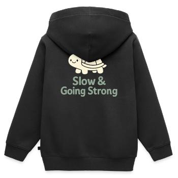 Identité parentale douce, lente - Sweat Premium à capuche zippé enfant bio - noir - Dos - AI Model Kid Male (0cm)