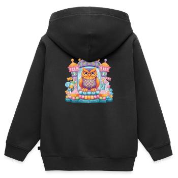 Trône du Roi du Hibou du Sucre - Sweat Premium à capuche zippé enfant bio - noir - Dos - AI Model Kid Male (0cm)