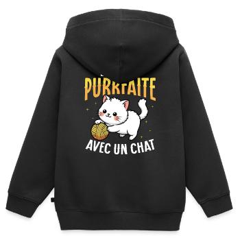 La vie ronronne avec un chat mignon - Sweat Premium à capuche zippé enfant bio - noir - Dos - AI Model Kid Male (0cm)