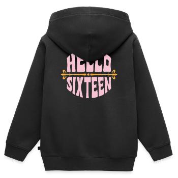 Bonjour seize anniversaires rétro pink - Sweat Premium à capuche zippé enfant bio - noir - Dos - AI Model Kid Male (0cm)