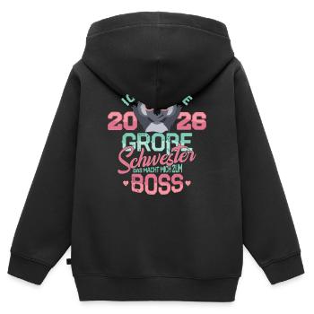 Je vais être la grande sœur enceinte en 2026 - Sweat Premium à capuche zippé enfant bio - noir - Dos - AI Model Kid Male (0cm)