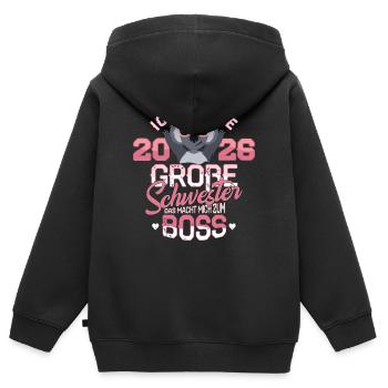 Bébé grossesse de la grande sœur 2026 - Sweat Premium à capuche zippé enfant bio - noir - Dos - AI Model Kid Male (0cm)