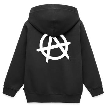 The Couching Dad "Anarchy"  - Kinder Premium Organic Zip Hoodie - Schwarz - Hinten - AI Model Kid Male (0cm)