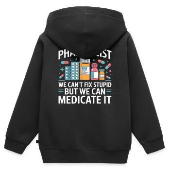Pharmacien qui dit : Médicamentez-le - Sweat Premium à capuche zippé enfant bio - noir - Dos - AI Model Kid Male (0cm)