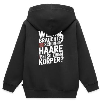 Glatze Wer Braucht Schon Haare Halbglatze Glatzen - Kinder Premium Organic Zip Hoodie - Schwarz - Hinten - AI Model Kid Male (0cm)