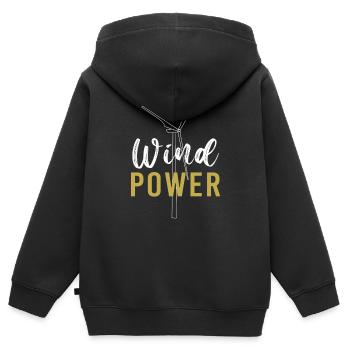 Éolienne, énergie éolienne, énergie éolienne - Sweat Premium à capuche zippé enfant bio - noir - Dos - AI Model Kid Male (0cm)