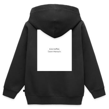D’abord le café, puis les gens - Sweat Premium à capuche zippé enfant bio - noir - Dos - AI Model Kid Male (0cm)