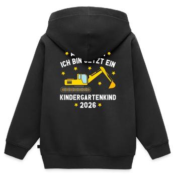 Ich bin jetzt ein Kindergartenkind 2026 Bagger - Kinder Premium Organic Zip Hoodie - Schwarz - Hinten - AI Model Kid Male (0cm)