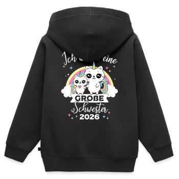 Ich werde Große Schwester 2026 Schwangerschaft - Kinder Premium Organic Zip Hoodie - Schwarz - Hinten - AI Model Kid Male (0cm)