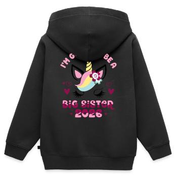 Große Schwester 2026 Einhorn mit Blumen Schwanger - Kinder Premium Organic Zip Hoodie - Schwarz - Hinten - AI Model Kid Male (0cm)