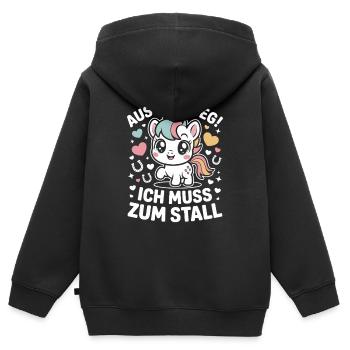 En s’écartant vers les chevaux des écuries - Sweat Premium à capuche zippé enfant bio - noir - Dos - AI Model Kid Male (0cm)
