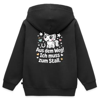En s’écartant vers les chevaux des écuries - Sweat Premium à capuche zippé enfant bio - noir - Dos - AI Model Kid Male (0cm)