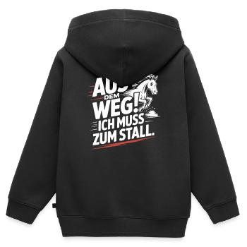 En s’écartant vers les chevaux des écuries - Sweat Premium à capuche zippé enfant bio - noir - Dos - AI Model Kid Male (0cm)