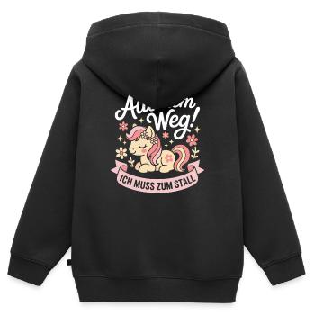 En s’écartant vers les chevaux des écuries - Sweat Premium à capuche zippé enfant bio - noir - Dos - AI Model Kid Male (0cm)