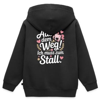 En s’écartant vers les chevaux des écuries - Sweat Premium à capuche zippé enfant bio - noir - Dos - AI Model Kid Male (0cm)