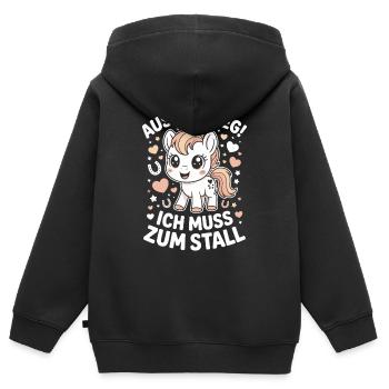 En s’écartant vers les chevaux des écuries - Sweat Premium à capuche zippé enfant bio - noir - Dos - AI Model Kid Male (0cm)