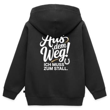 En s’écartant vers les chevaux des écuries - Sweat Premium à capuche zippé enfant bio - noir - Dos - AI Model Kid Male (0cm)