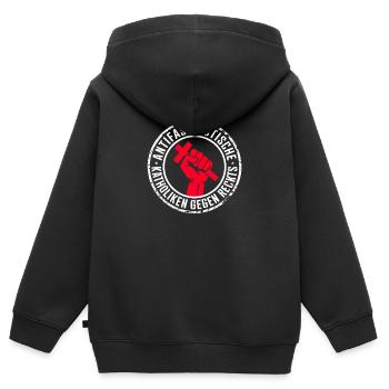 Antifaschistische Katholiken gegen Rechts  - Kinder Premium Organic Zip Hoodie - Schwarz - Hinten - AI Model Kid Male (0cm)