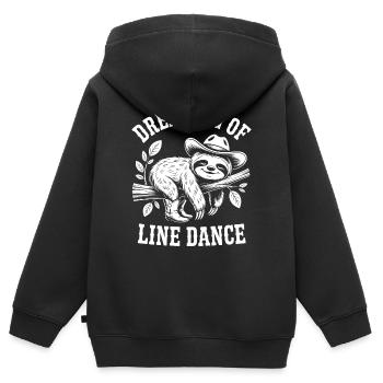 Paresseux rêveur faisant de la danse en ligne - Sweat Premium à capuche zippé enfant bio - noir - Dos - AI Model Kid Male (0cm)