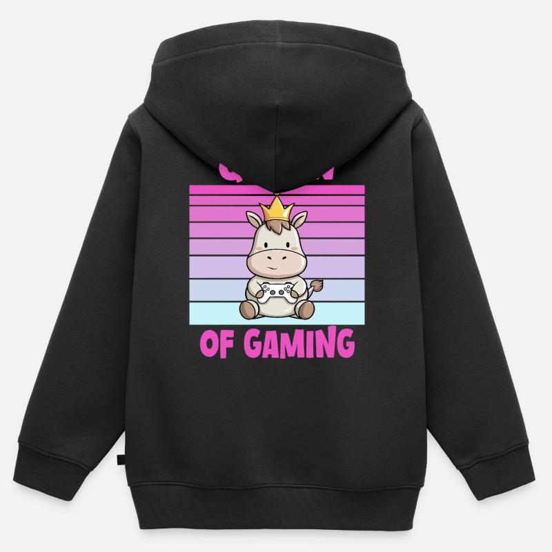 Manette Game Queen - Sweat Premium à capuche zippé enfant bio - noir