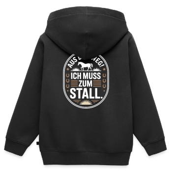 En s’écartant vers les chevaux des écuries - Sweat Premium à capuche zippé enfant bio - noir - Dos - AI Model Kid Male (0cm)