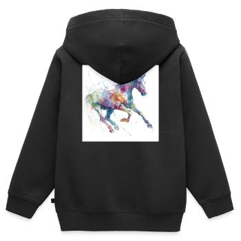 Lebendiges Aquarellpferd - Kinder Premium Organic Zip Hoodie - Schwarz - Hinten - AI Model Kid Male (0cm)