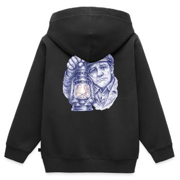 Homme senior avec lanterne - Sweat Premium à capuche zippé enfant bio - noir - Dos - AI Model Kid Male (0cm)