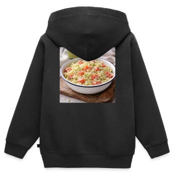 Salade crémeuse de chou et tomate - Sweat Premium à capuche zippé enfant bio - noir - Dos - AI Model Kid Male (0cm)